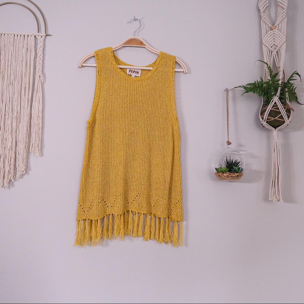 NWOT ANTHROPOLOGIE PEPIN Fringe Top in Yellow
